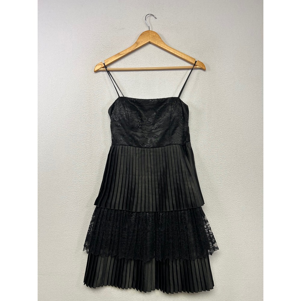 Vintage Goth Coquette Masquerade Womens Small Black Lace Tiered Cocktail Dress